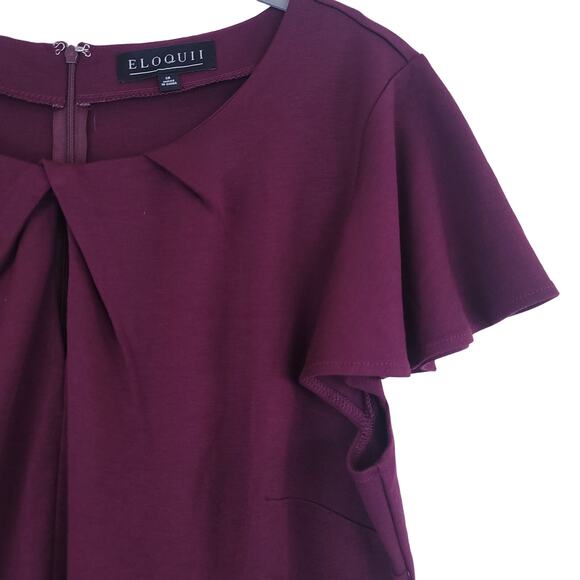 Eloquii Pleated Neckline Flutter Sleeve Peplum Top in Ruby Dusk Plum Size 18 NWT - Picture 4 of 8